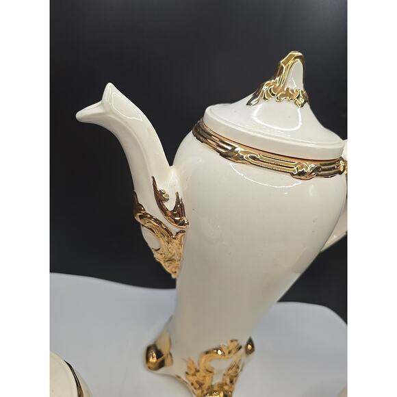 Vintage Holland Mold 5pc Off White Cream Coffee Tea Pot Creamer Sugar Set 1973 - Picture 7 of 7